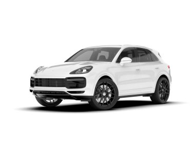Beyaz SUV beyaz arka planda izole edilmiş. 3d görüntüleme - illüstrasyon