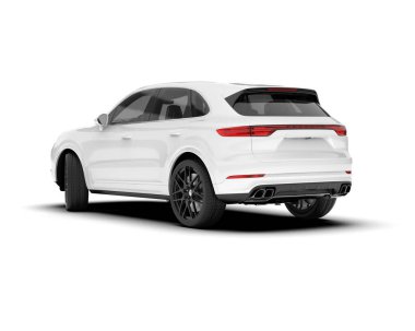 Beyaz SUV beyaz arka planda izole edilmiş. 3d görüntüleme - illüstrasyon