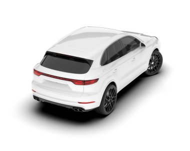 Beyaz SUV beyaz arka planda izole edilmiş. 3d görüntüleme - illüstrasyon