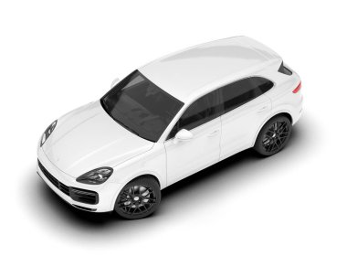 Beyaz SUV beyaz arka planda izole edilmiş. 3d görüntüleme - illüstrasyon