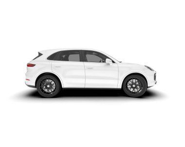 Beyaz SUV beyaz arka planda izole edilmiş. 3d görüntüleme - illüstrasyon