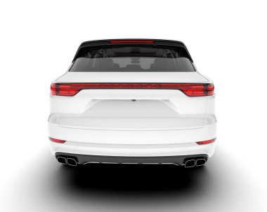 Beyaz SUV beyaz arka planda izole edilmiş. 3d görüntüleme - illüstrasyon