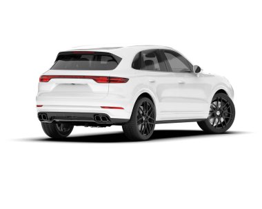 Beyaz SUV beyaz arka planda izole edilmiş. 3d görüntüleme - illüstrasyon