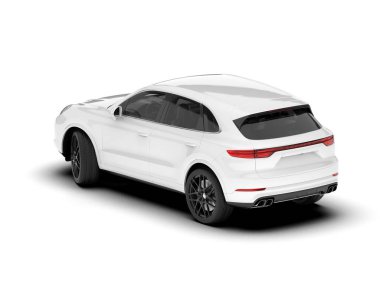 Beyaz SUV beyaz arka planda izole edilmiş. 3d görüntüleme - illüstrasyon