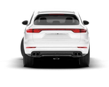 Beyaz SUV beyaz arka planda izole edilmiş. 3d görüntüleme - illüstrasyon