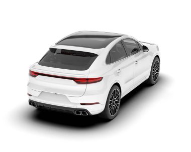 Beyaz SUV beyaz arka planda izole edilmiş. 3d görüntüleme - illüstrasyon