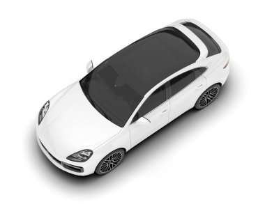 Beyaz SUV beyaz arka planda izole edilmiş. 3d görüntüleme - illüstrasyon