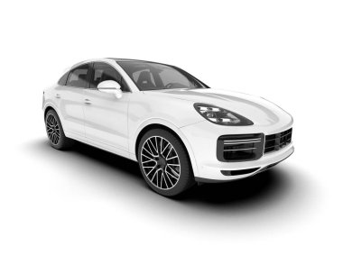 Beyaz SUV beyaz arka planda izole edilmiş. 3d görüntüleme - illüstrasyon