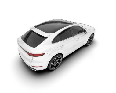 Beyaz SUV beyaz arka planda izole edilmiş. 3d görüntüleme - illüstrasyon