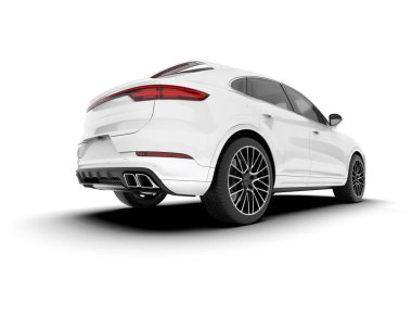 Beyaz SUV beyaz arka planda izole edilmiş. 3d görüntüleme - illüstrasyon