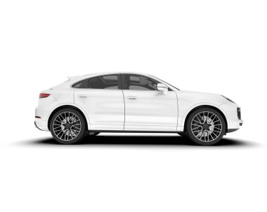 Beyaz SUV beyaz arka planda izole edilmiş. 3d görüntüleme - illüstrasyon