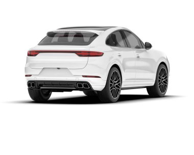 Beyaz SUV beyaz arka planda izole edilmiş. 3d görüntüleme - illüstrasyon