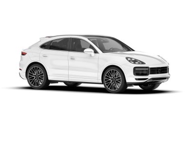 Beyaz SUV beyaz arka planda izole edilmiş. 3d görüntüleme - illüstrasyon