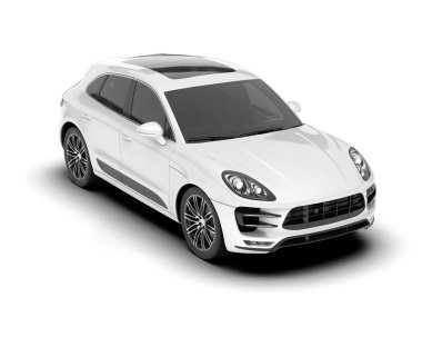 Beyaz SUV beyaz arka planda izole edilmiş. 3d görüntüleme - illüstrasyon