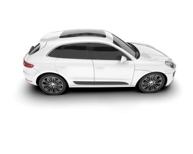 Beyaz SUV beyaz arka planda izole edilmiş. 3d görüntüleme - illüstrasyon