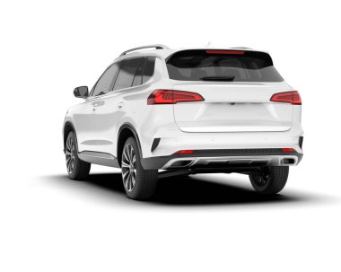 Beyaz SUV beyaz arka planda izole edilmiş. 3d görüntüleme - illüstrasyon