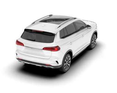 Beyaz SUV beyaz arka planda izole edilmiş. 3d görüntüleme - illüstrasyon