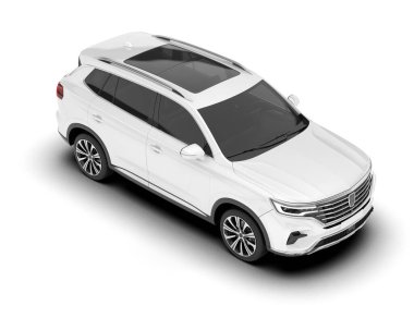 Beyaz SUV beyaz arka planda izole edilmiş. 3d görüntüleme - illüstrasyon