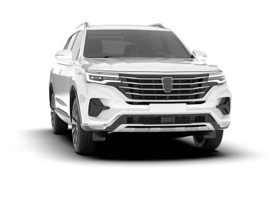 Beyaz SUV beyaz arka planda izole edilmiş. 3d görüntüleme - illüstrasyon