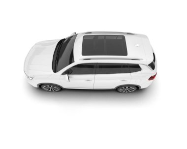 Beyaz SUV beyaz arka planda izole edilmiş. 3d görüntüleme - illüstrasyon