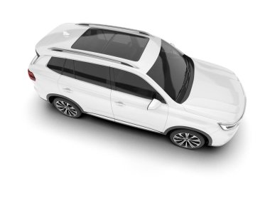Beyaz SUV beyaz arka planda izole edilmiş. 3d görüntüleme - illüstrasyon