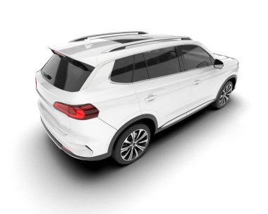 Beyaz SUV beyaz arka planda izole edilmiş. 3d görüntüleme - illüstrasyon