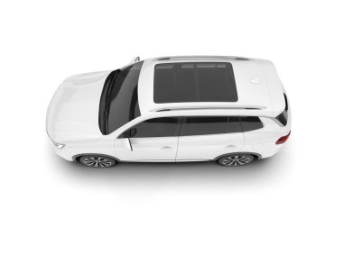 Beyaz SUV beyaz arka planda izole edilmiş. 3d görüntüleme - illüstrasyon