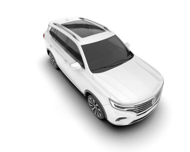 Beyaz SUV beyaz arka planda izole edilmiş. 3d görüntüleme - illüstrasyon