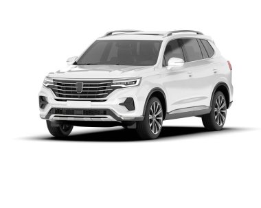 Beyaz SUV beyaz arka planda izole edilmiş. 3d görüntüleme - illüstrasyon