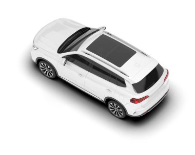 Beyaz SUV beyaz arka planda izole edilmiş. 3d görüntüleme - illüstrasyon