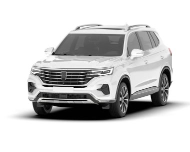 Beyaz SUV beyaz arka planda izole edilmiş. 3d görüntüleme - illüstrasyon