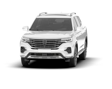 Beyaz SUV beyaz arka planda izole edilmiş. 3d görüntüleme - illüstrasyon