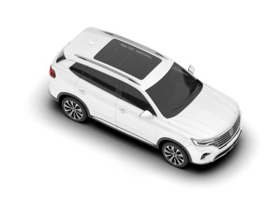 Beyaz SUV beyaz arka planda izole edilmiş. 3d görüntüleme - illüstrasyon