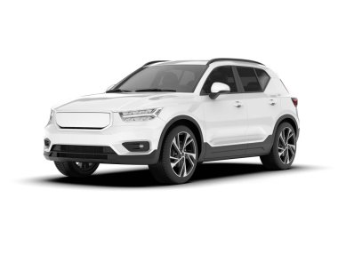 Beyaz SUV beyaz arka planda izole edilmiş. 3d görüntüleme - illüstrasyon
