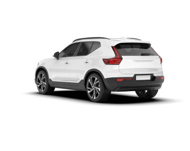 Beyaz SUV beyaz arka planda izole edilmiş. 3d görüntüleme - illüstrasyon