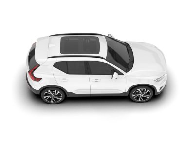 Beyaz SUV beyaz arka planda izole edilmiş. 3d görüntüleme - illüstrasyon