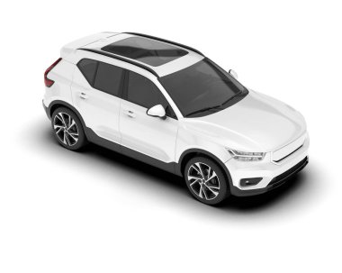 Beyaz SUV beyaz arka planda izole edilmiş. 3d görüntüleme - illüstrasyon