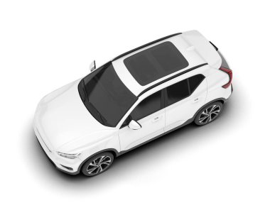 Beyaz SUV beyaz arka planda izole edilmiş. 3d görüntüleme - illüstrasyon