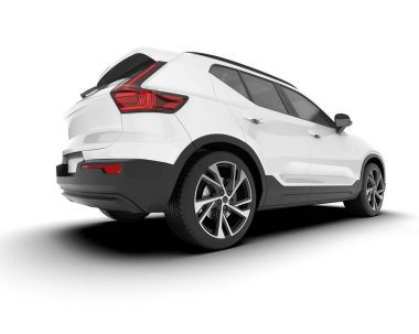 Beyaz SUV beyaz arka planda izole edilmiş. 3d görüntüleme - illüstrasyon