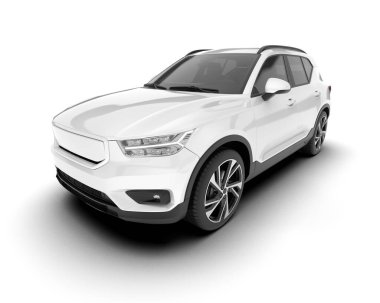 Beyaz SUV beyaz arka planda izole edilmiş. 3d görüntüleme - illüstrasyon