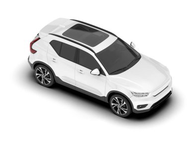 Beyaz SUV beyaz arka planda izole edilmiş. 3d görüntüleme - illüstrasyon