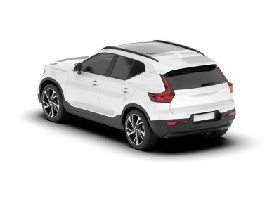 Beyaz SUV beyaz arka planda izole edilmiş. 3d görüntüleme - illüstrasyon