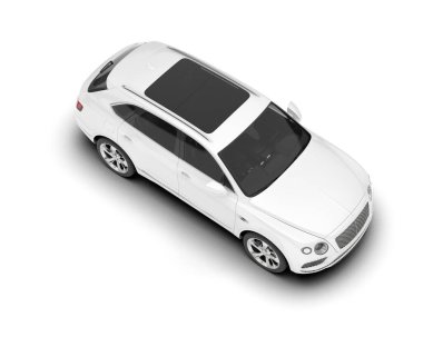 Beyaz SUV beyaz arka planda izole edilmiş. 3d görüntüleme - illüstrasyon