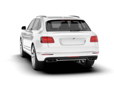Beyaz SUV beyaz arka planda izole edilmiş. 3d görüntüleme - illüstrasyon