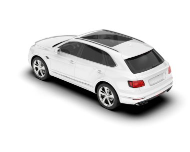 Beyaz SUV beyaz arka planda izole edilmiş. 3d görüntüleme - illüstrasyon