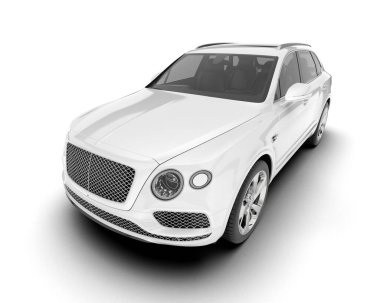 Beyaz SUV beyaz arka planda izole edilmiş. 3d görüntüleme - illüstrasyon
