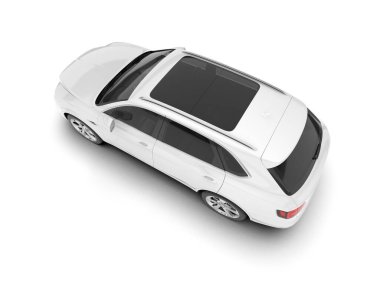 Beyaz SUV beyaz arka planda izole edilmiş. 3d görüntüleme - illüstrasyon