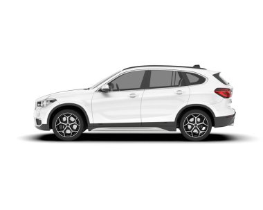 Beyaz SUV beyaz arka planda izole edilmiş. 3d görüntüleme - illüstrasyon