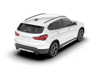 Beyaz SUV beyaz arka planda izole edilmiş. 3d görüntüleme - illüstrasyon