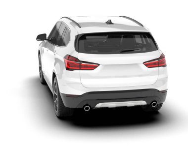 Beyaz SUV beyaz arka planda izole edilmiş. 3d görüntüleme - illüstrasyon